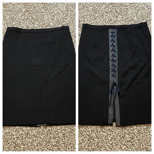 🆕 BCBGMaxAzria Black Knee Pencil Skirt with Leather & Shoe Lace Tie